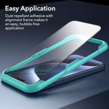 ESR 3 Pack for iPhone 15 Pro Screen Protector, [9H Hardness] [Military Grade Shatterproof] Full Coverage Tempered Glass Film with Easy Installation Tool