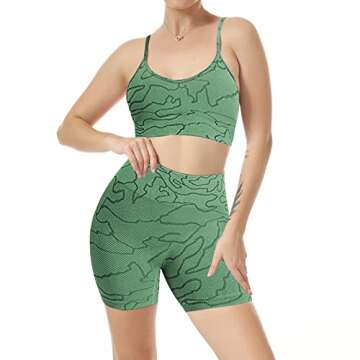 Women Seamless Yoga Set 2 Piece Workout Sport Bra with High Waist Shorts Legging Outfit Tracksuit.JNINTH (Wave Dark Green, M)