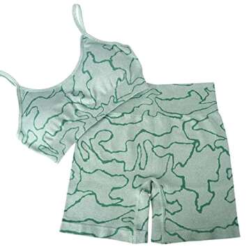 Women Seamless Yoga Set 2 Piece Workout Sport Bra with High Waist Shorts Legging Outfit Tracksuit.JNINTH (Wave Dark Green, M)