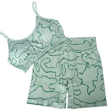 Women Seamless Yoga Set 2 Piece Workout Sport Bra with High Waist Shorts Legging Outfit Tracksuit.JNINTH (Wave Dark Green, M)