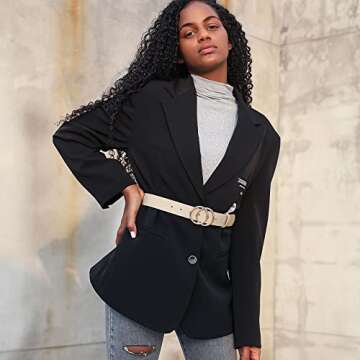 Earnda Women's Leather Belt Fashion Soft Faux Leather Waist Belts For Jeans Dress Beige Medium