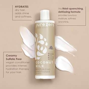 Purezero Coconut Milk Shampoo & Conditioner Set - 100% Vegan & Cruelty Free - Intense Hydration & Increase Shine - Zero Sulfates, Parabens, Dyes - Fight Dandruff & Frizz