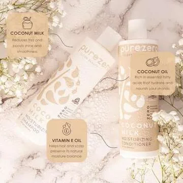 Purezero Coconut Milk Shampoo & Conditioner Set - 100% Vegan & Cruelty Free - Intense Hydration & Increase Shine - Zero Sulfates, Parabens, Dyes - Fight Dandruff & Frizz
