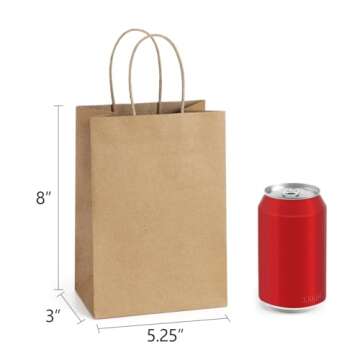BagDream Kraft Paper Bags 25Pcs 5.25x3x8 Inches Small Paper Gift Bags with Handles Party Favor Bags Shopping Bags Brown Gift Bags Paper Sacks