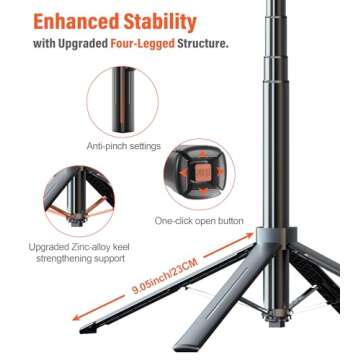 Funxee Selfie Stick Phone Tripod - 71 inch Tall Cell Phone Holder with Detachable Wireless Remote and 2 LED Lights for Recording, Video and Picture, Phone Stand for iPhone, Android, Camera & Gopro