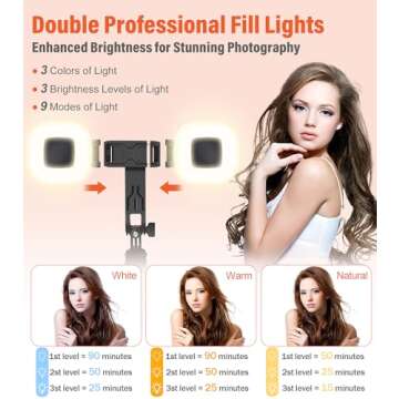 Funxee Selfie Stick Phone Tripod - 71 inch Tall Cell Phone Holder with Detachable Wireless Remote and 2 LED Lights for Recording, Video and Picture, Phone Stand for iPhone, Android, Camera & Gopro