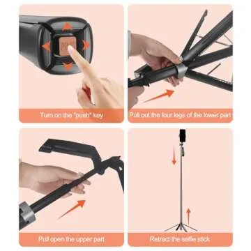 Funxee Selfie Stick Phone Tripod - 71 inch Tall Cell Phone Holder with Detachable Wireless Remote and 2 LED Lights for Recording, Video and Picture, Phone Stand for iPhone, Android, Camera & Gopro