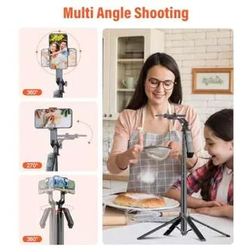 Funxee Selfie Stick Phone Tripod - 71 inch Tall Cell Phone Holder with Detachable Wireless Remote and 2 LED Lights for Recording, Video and Picture, Phone Stand for iPhone, Android, Camera & Gopro