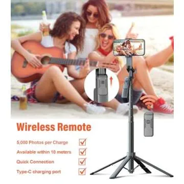 Funxee Selfie Stick Phone Tripod - 71 inch Tall Cell Phone Holder with Detachable Wireless Remote and 2 LED Lights for Recording, Video and Picture, Phone Stand for iPhone, Android, Camera & Gopro