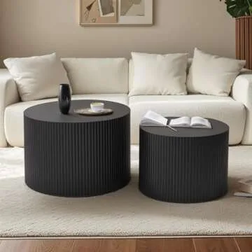 KEVINSPACE Nesting Coffee Table Set of 2, Modern Round Wooden Coffee Tables Luxury Side Table Circle Coffee Table Accent End Table for Living Room Apartment No Installation Required 23.62" Φ Black