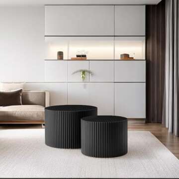 KEVINSPACE Nesting Coffee Table Set of 2, Modern Round Wooden Coffee Tables Luxury Side Table Circle Coffee Table Accent End Table for Living Room Apartment No Installation Required 23.62" Φ Black