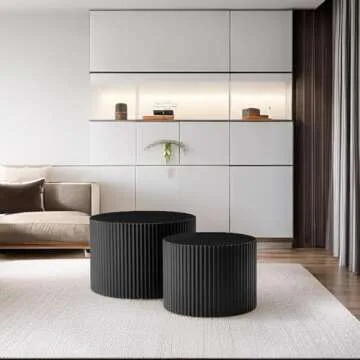 KEVINSPACE Nesting Coffee Table Set of 2, Modern Round Wooden Coffee Tables Luxury Side Table Circle Coffee Table Accent End Table for Living Room Apartment No Installation Required 23.62" Φ Black