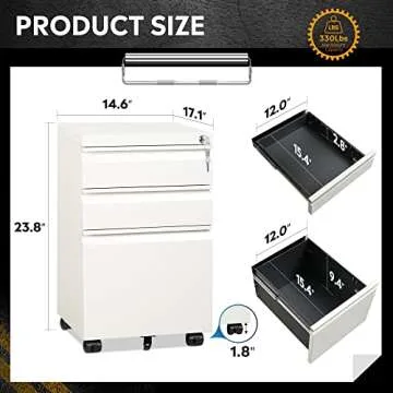DEVAISE 3-Drawer Mobile File Cabinet (Under Office Desk), Assembled Except Casters, Fits Letter/Standard Sizes, White