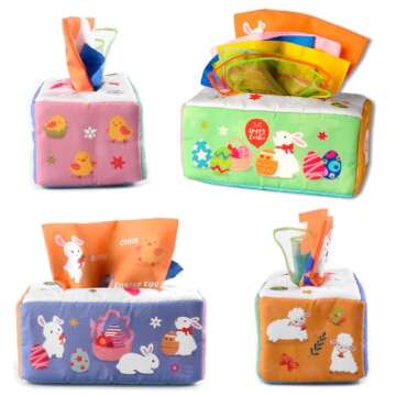 Waybla Easter Baby Toys 6 to 12 Months, Easter Tissue Box Montessori Toy, Soft Stuffed High Contrast...