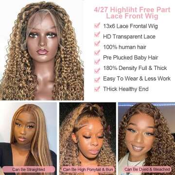 ETERNAL LOVELINESS 200% Density Honey Blonde Wig Human Hair 13x6 Ombre Lace Front Wigs for Black Women 4/27 Colored Hd Lace Water Wave Lace Front Wig Wet And Wavy 26 Inch