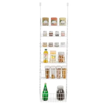 Smart Design Over The Door Pantry Organizer Rack with 6 Adjustable Shelves - Steel Metal Wire Basket...