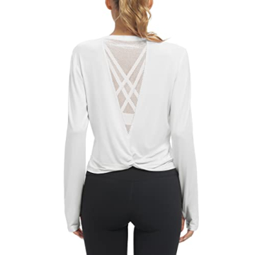 Mippo Long Sleeve Gym Running Shirt - Lightweight Cropped Top for Women