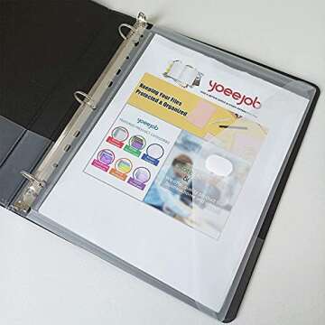 YoeeJob 11 Holes Clear Poly Envelope Binders Pocket Insert with Hook and Loop Closure Letter Size 10 Packs(Transparent)