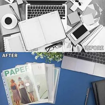 YoeeJob 11 Holes Clear Poly Envelope Binders Pocket Insert with Hook and Loop Closure Letter Size 10 Packs(Transparent)