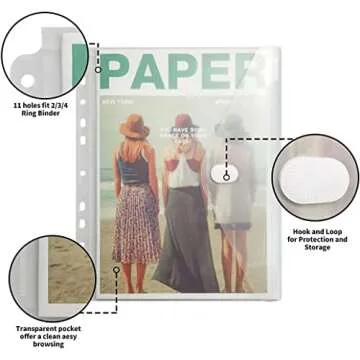 YoeeJob 11 Holes Clear Poly Envelope Binders Pocket Insert with Hook and Loop Closure Letter Size 10 Packs(Transparent)