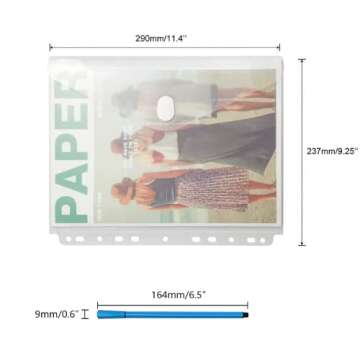 YoeeJob 11 Holes Clear Poly Envelope Binders Pocket Insert with Hook and Loop Closure Letter Size 10 Packs(Transparent)