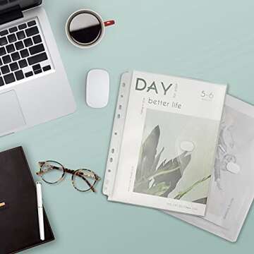 YoeeJob 11 Holes Clear Poly Envelope Binders Pocket Insert with Hook and Loop Closure Letter Size 10 Packs(Transparent)