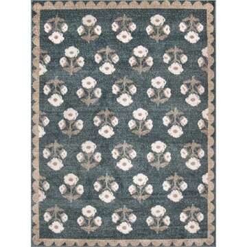 Jenni Yolo Home Louise Rug - Elegant Floral Design Blue Rectangle