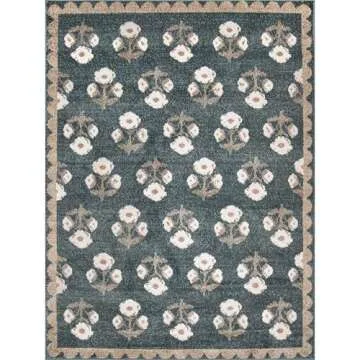 Jenni Yolo Home Louise Rug - Elegant Floral Design Blue Rectangle