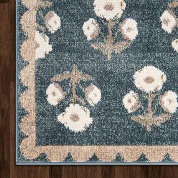 Jenni Yolo Home Louise Rug - Elegant Floral Design Blue Rectangle