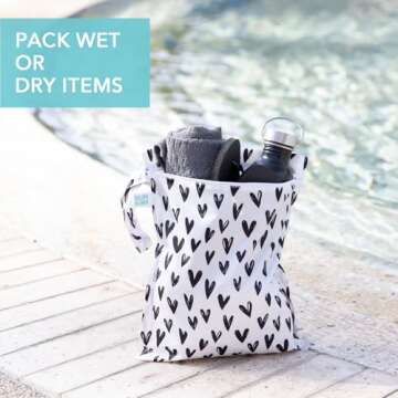 Bumkins Waterproof Wet Bag for Baby, Travel, Swim Suit, Cloth Diapers, Pump Parts, Pool, Gym, Toiletry, Strap to Stroller, Daycare, Zip Reusable Bag, Wetdry Packing Pouch, 2-pk Hearts and XOXO