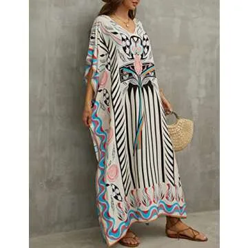 Bsubseach Kaftan Dresses for Women Plus Swimsuit Cover Up Caftan Loungewear Dress Resort Wear Beige Print