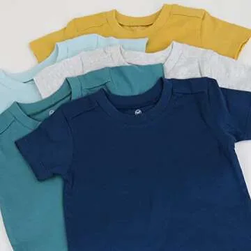 HonestBaby 5-Pack Short Sleeve T-Shirts 100% Organic Cotton Baby, Toddler, Little Kid, Boy, Girl, Unisex, Ocean Rainbow, Newborn