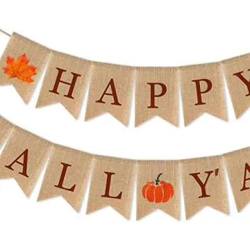 CRAWPROP Burlap Happy Fall Yall Banner Pumpkin Theme Party Supplies Thanksgiving Day Autumn Decorati...