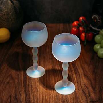 Aesthetic Iridescent Cloud Elegant Crystal Wine & Water Glasses, Hand Blown, Premium Trendy Sand Bla...