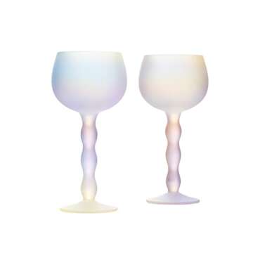 Aesthetic Iridescent Cloud Elegant Crystal Wine & Water Glasses, Hand Blown, Premium Trendy Sand Blasted Glasses - Stemmed Red White Wine Glasses, 100% Lead-Free - Pinot Noir - 7 oz Rim Set of 2
