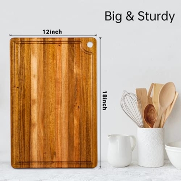 Large Acacia Wood Cutting Board for Kitchen - Caperci