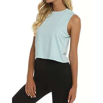 LURANEE Crop Top Workout Shirts for Women in Blue