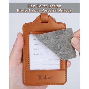 Teskyer Luggage Tags - 3 Pack Premium PU Leather with Privacy Protection