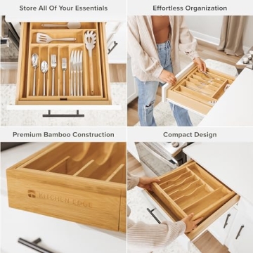 Premium Bamboo Silverware Organizer for Kitchen Drawers