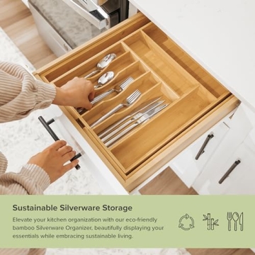 Premium Bamboo Silverware Organizer for Kitchen Drawers