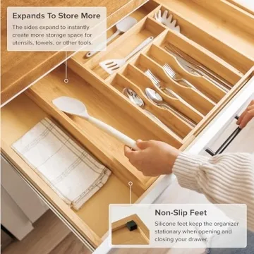 Premium Bamboo Silverware Organizer for Kitchen Drawers