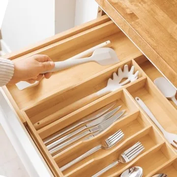 Premium Bamboo Silverware Organizer for Kitchen Drawers