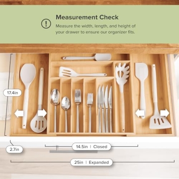 Premium Bamboo Silverware Organizer for Kitchen Drawers