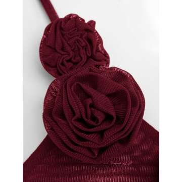 Milumia Women's 3D Flower Cami Crop Tops Y2k Sexy See Through Mesh Sheer Tank Tops