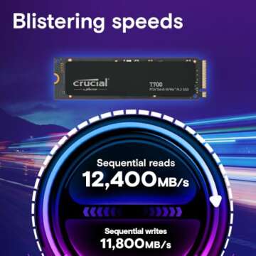 Crucial T700 1TB Gen5 NVMe M.2 SSD - Up to 11,700 MB/s for Gaming, Video Editing & More