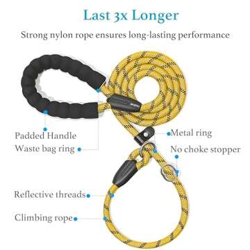iYoShop Durable Slip Lead Dog Leash with Padded Handle and Highly Reflective Threads, No Pull Dog Tr...