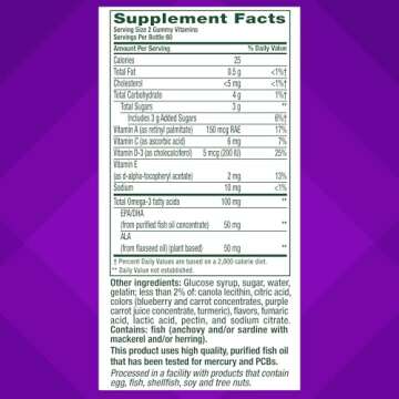 Vitafusion Omega-3 Gummy Vitamins, Berry Lemonade Flavored, Heart Health Vitamins(1) With Omega 3 EPA/DHA and Vitamins A, C, D and E, America’s Number 1 Vitamin Brand, 60 Day Supply, 120 Count