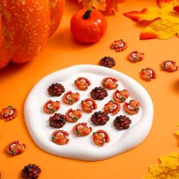 Cinnvoice 60 Pcs Turkey Charms Thanksgiving Turkey Craft Kit Resin Turkey for Thanksgiving Resin Flatback Craft Embellishment Hairpin Decoration Accessories for Thanksgiving DIY Craft Making