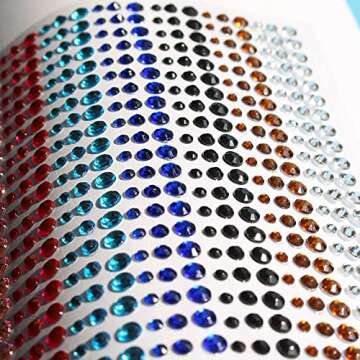 15 Colors 3 Sizes Rhinestone Stickers All in One Sheet 900 Pieces 3mm 4mm 5mm DIY Self Adhesive Colo...