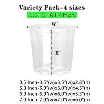 OUPSAUI 36 Pack 7/6/5/3.5 Inch Clear Nursery Pots Variety Pack, Clear Plastic Nursery Pot for Plants, Durable Seed Starting Pot with Drainage Holes, Flexible Transparent Pot
